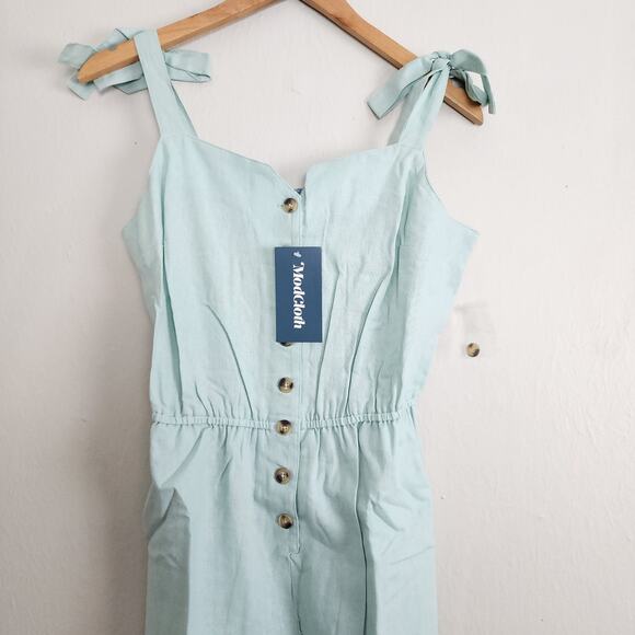 NEW Modcloth Every Waking Momentum Cotton Jumpsuit Light Blue - Picture 6 of 10